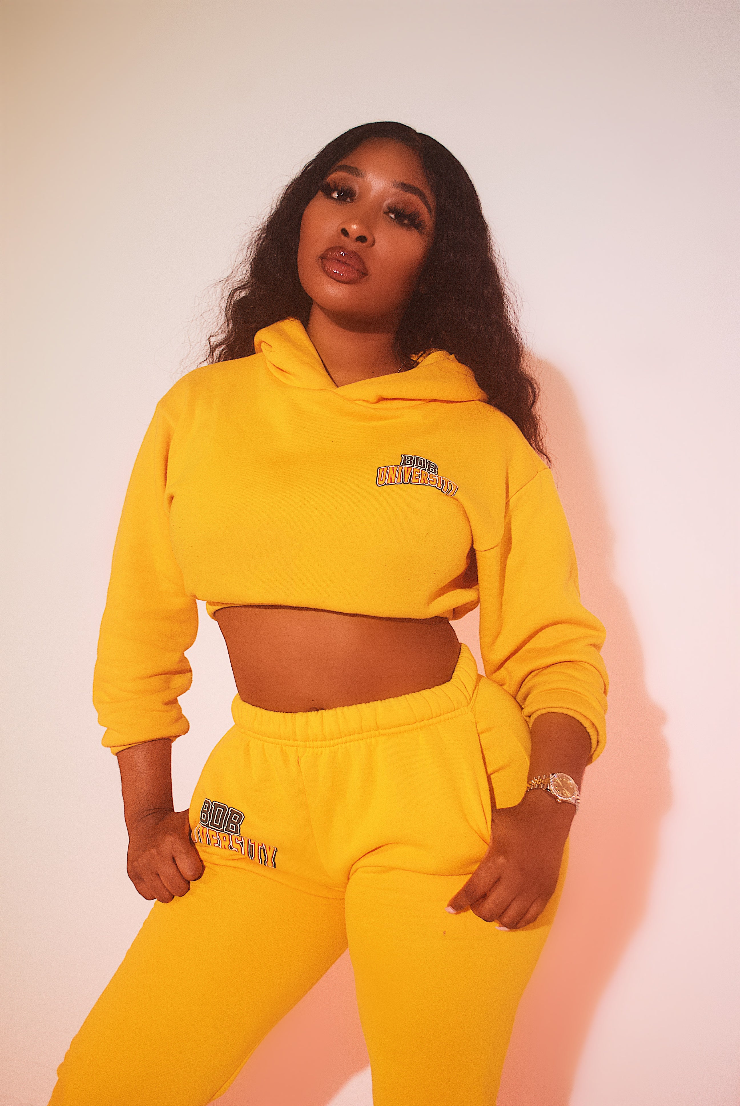 Gold crop sale top hoodie